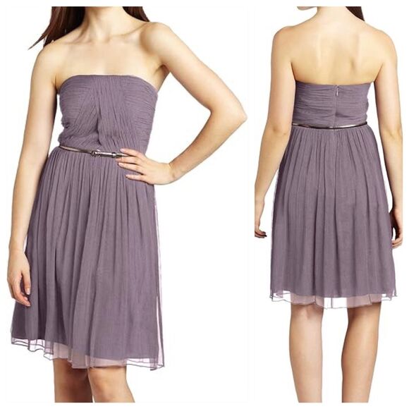 Donna Morgan Bridesmaids 100% Silk Chiffon Sweetheart Strapless Dress in Pink 6 - Picture 2 of 10